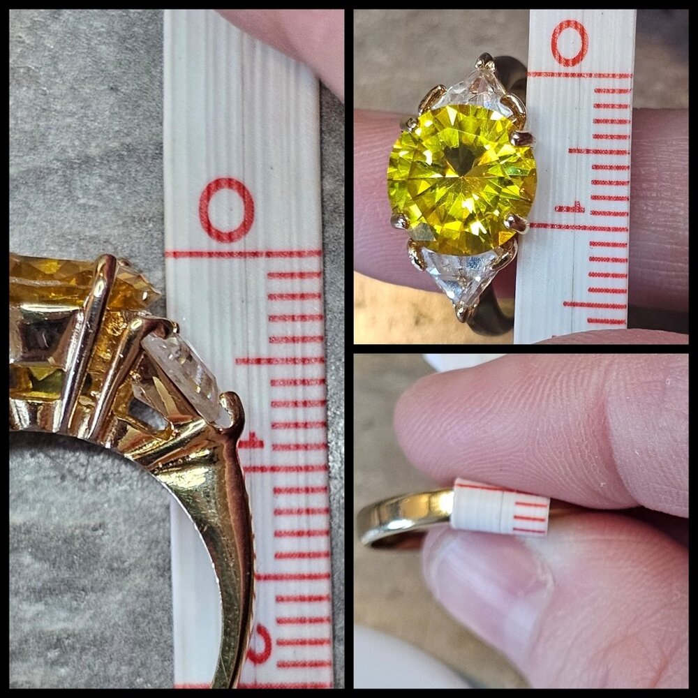 VTG 60s Yellow Cocktail Ring 18K HGE Gold Plate Rhinestone Sz 7 Round Cut - Picture 9 of 16